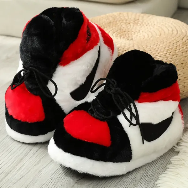 Air Jordan 1 Inspired Fuzzy Slippers Red Black White - 1
