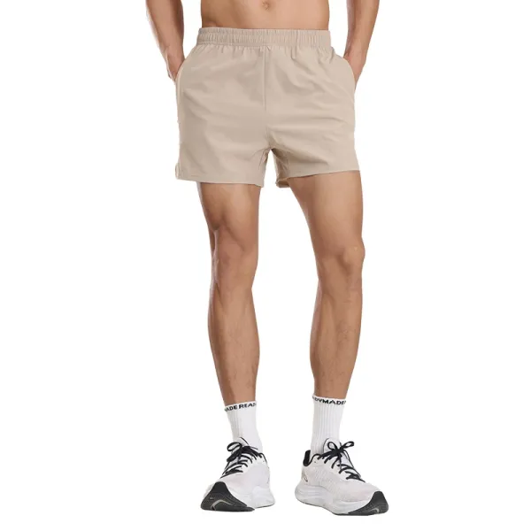 Design Beige Performance Shorts with Elastic Waist and Side Pockets - 1