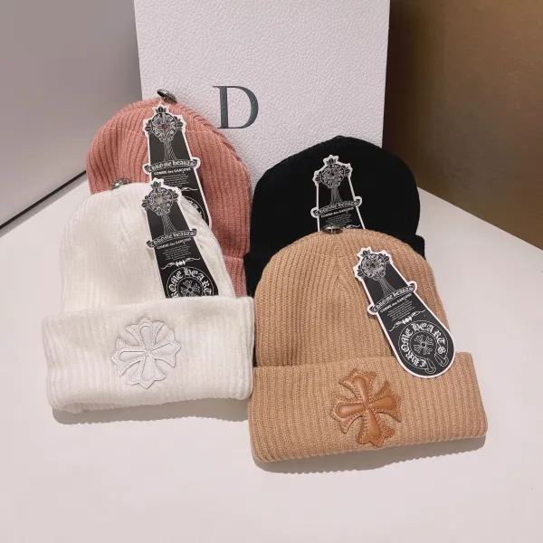 Design Slouchy Beanie with Gold Cross Brooch in Gray - 3