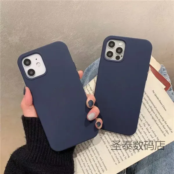 Design Matte Navy Silicone Phone Case for iPhone 12 and iPhone 13 Pro - 1