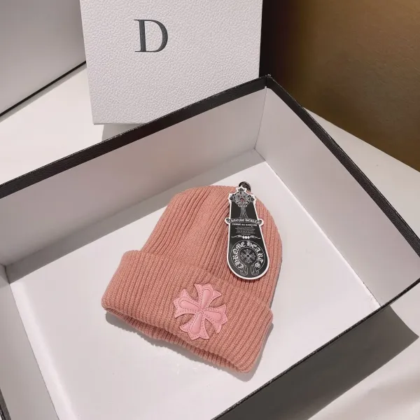 Chrome Hearts x Comme des Garçons Cross-Embellished Pink Beanie - 1