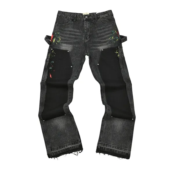 Off-White x Custom Paint-Splatter Distressed Black Jeans - 1