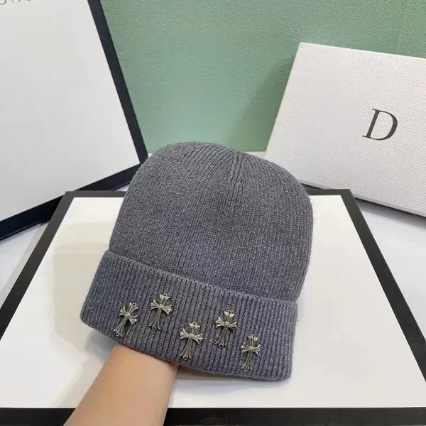Chrome Hearts Cross-Embellished Gray Beanie - 1
