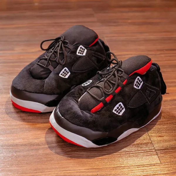 Air Jordan 4 Inspired Plush Slippers Black/Red - 1