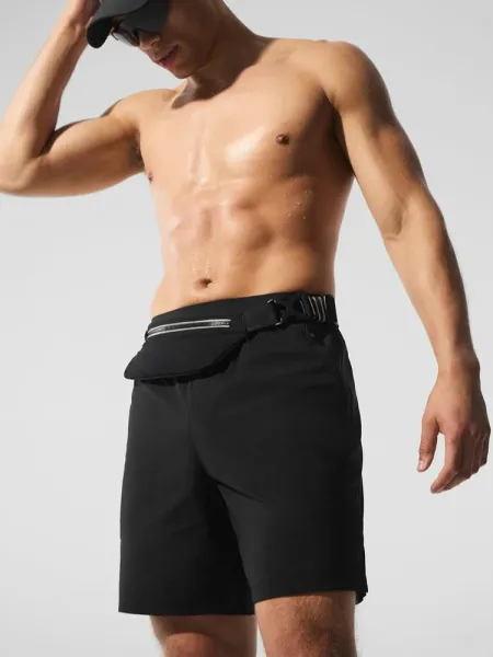 Black Performance Waist Bag with Zippered Pouch Shorts - 1