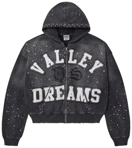 Valley Dreams x Vans Hoodie Black Sparkle Embellished Zip-Up Hoodie - 1