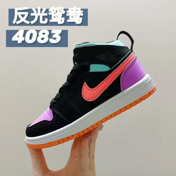 Air Jordan 1 Mid 'Reflective Toucan' Black Pink Purple Orange Sneakers - 1