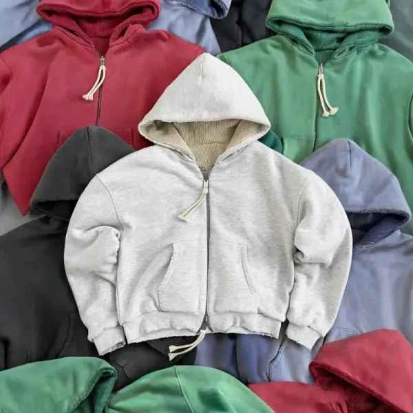 Design Zip-Up Hoodie in Heather Gray with Contrast Lining - 1
