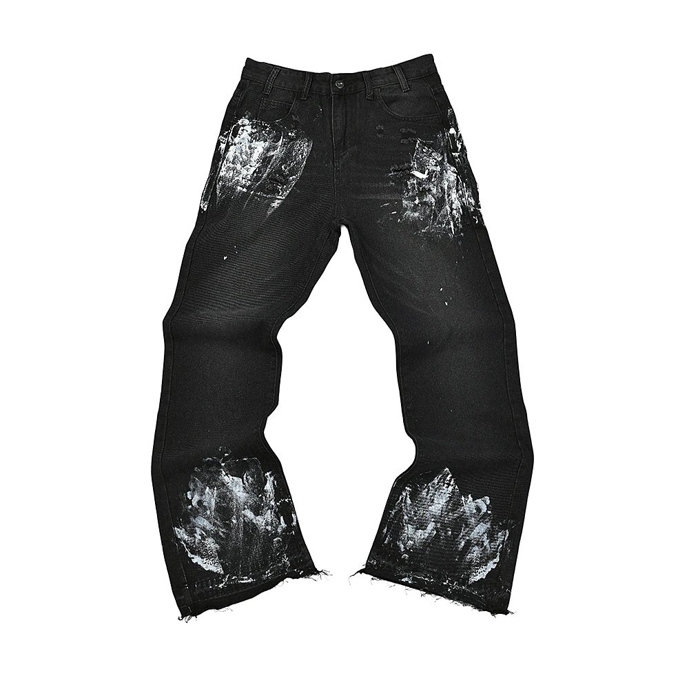 Off-White Distressed Paint-Splatter Black Jeans - 1