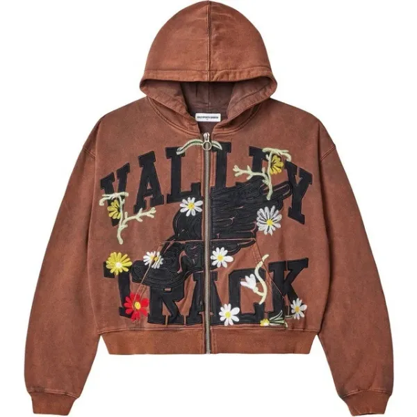 Valley Track Brown Embroidered Hoodie - 1