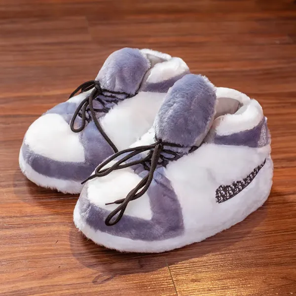 Design Fuzzy High-Top Slippers Gray and White - 1