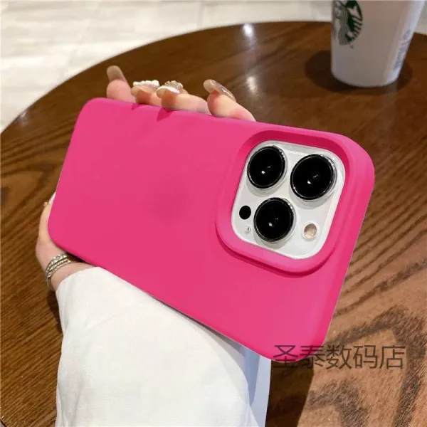 Generic Matte Pink Silicone Phone Case for iPhone 15 Pro Max - 1