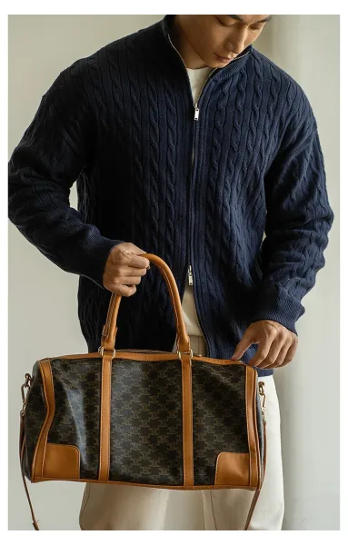 Navy Cable-Knit Zip-Up Bomber Jacket - 24