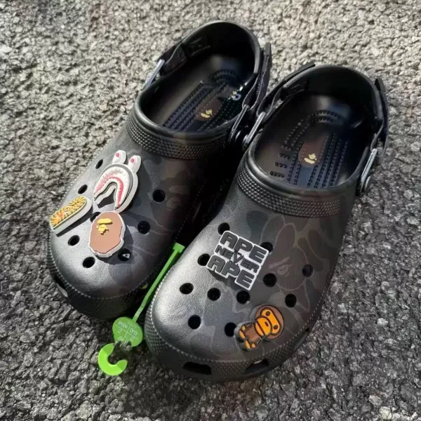 Crocs x A Bathing Ape Classic Clog Camo Green Multicolor Sandals - 5