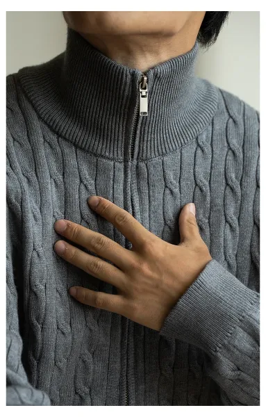 Navy Cable-Knit Zip-Up Bomber Jacket - 14
