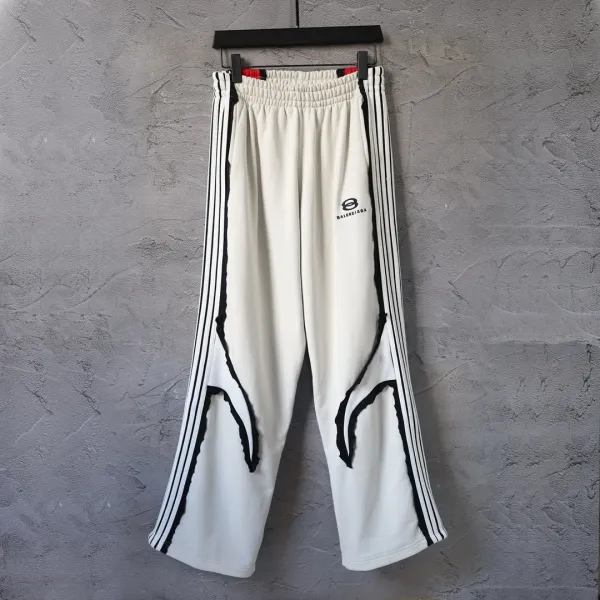 Balenciaga Distressed Stripe Sweatpants White - 1