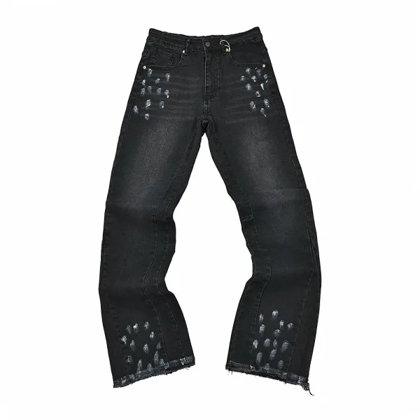 Distressed Black Paint-Splatter Flare Jeans - 1