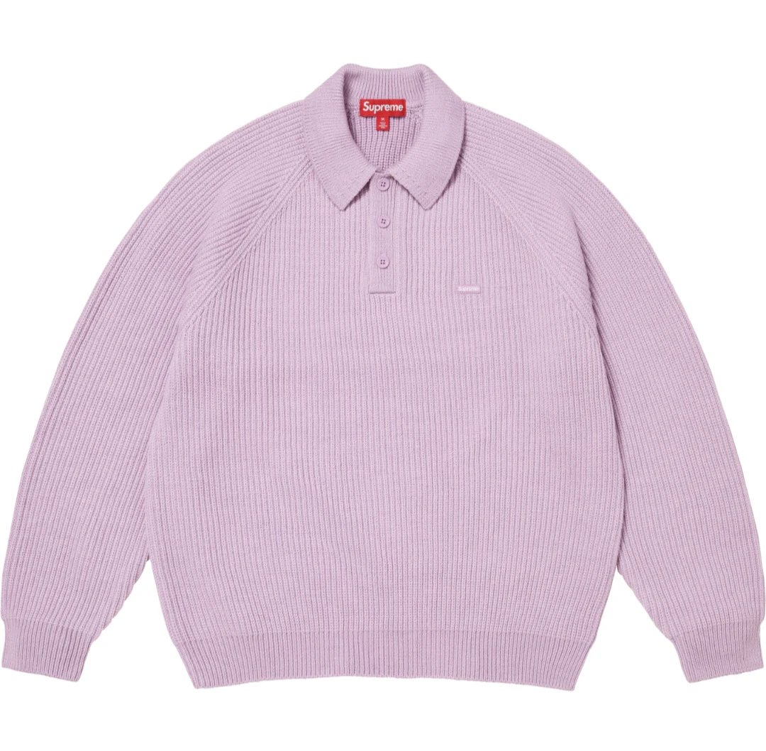 Supreme Ribbed Knit Polo Sweater Lilac - 1