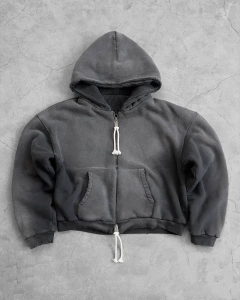 Off-White Zip-Up Hoodie Charcoal Gray Hoodie - 4