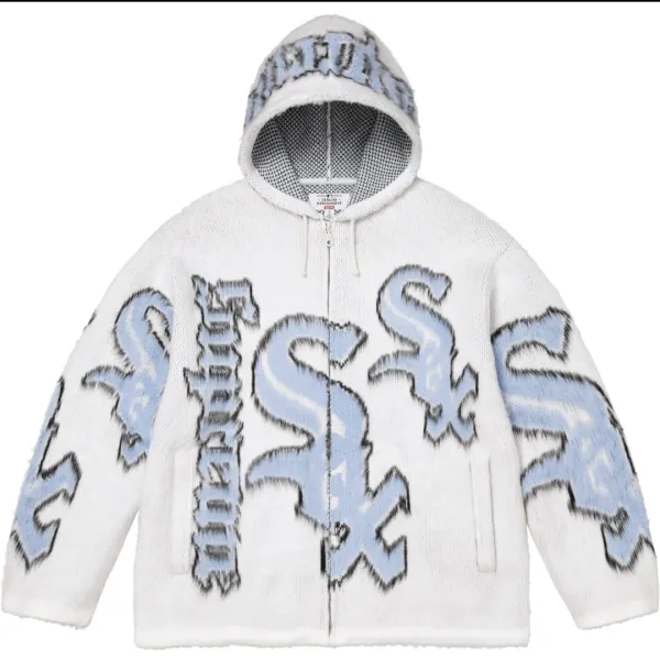 Supreme x Chicago White Sox Fuzzy Knit Hoodie White - 1