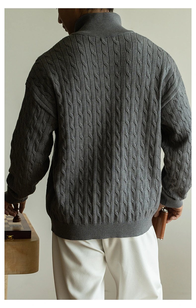 Navy Cable-Knit Zip-Up Bomber Jacket - 17