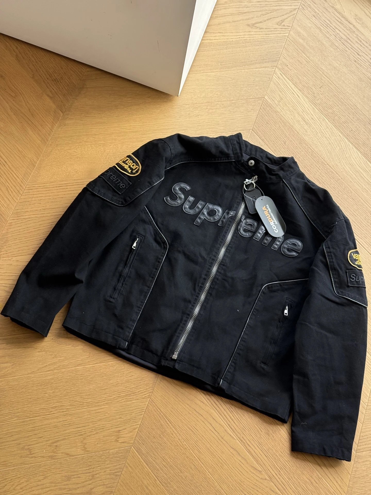 Supreme x Cordura Black Embossed Logo Motorcycle Jacket - 1
