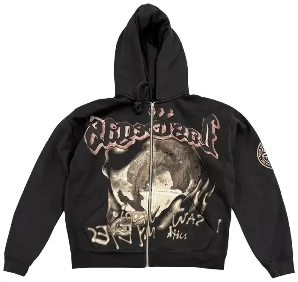 RIPNDIP x Unknown Artist Skull Graphic Zip-Up Hoodie Black - 1