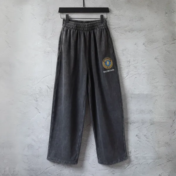 Balenciaga Logo-Embroidered Washed Gray Sweatpants - 1