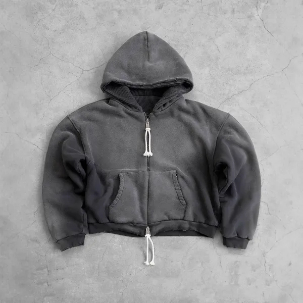 Off-White Zip-Up Hoodie Charcoal Gray Hoodie - 1