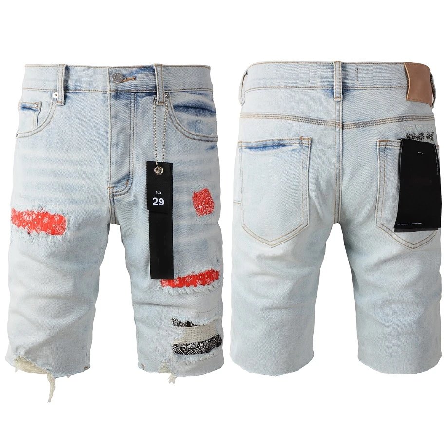 Unbranded Shorts Denim knee-length with distressed and paint-splatter details image 4