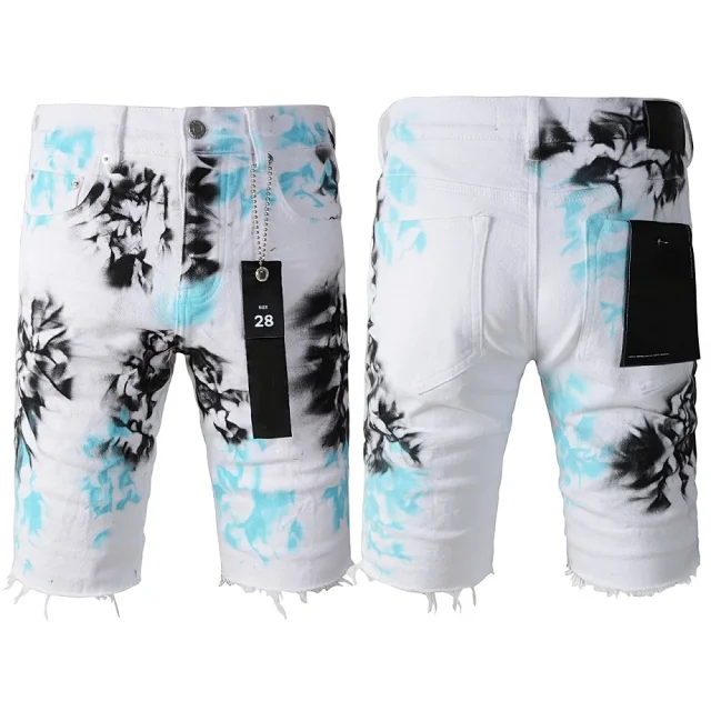 Unbranded Shorts Denim knee-length with distressed and paint-splatter details product detail image 15