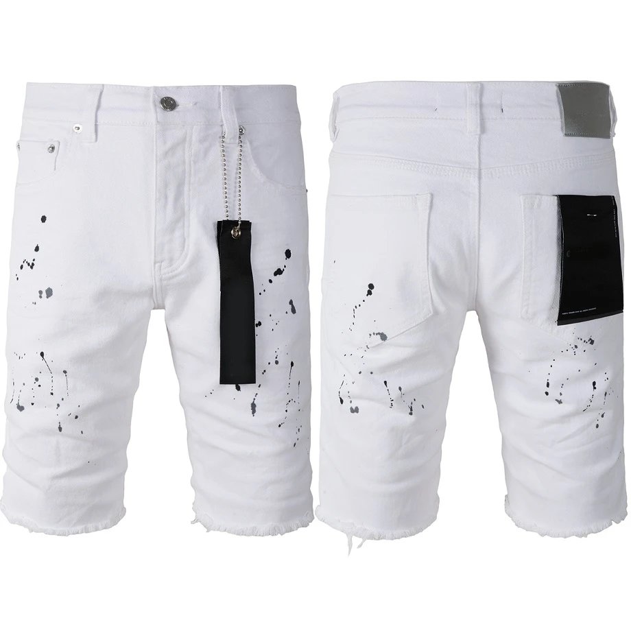 Unbranded Shorts Denim knee-length with distressed and paint-splatter details image 2