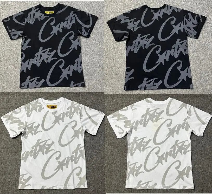 Corteiz Black All-Over Logo Cotton T-Shirt Unisex