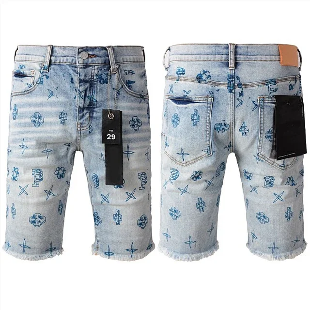 Unbranded Shorts Denim knee-length with distressed and paint-splatter details product detail image 13