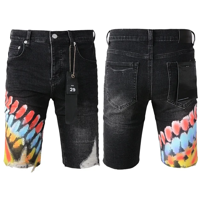 Unbranded Shorts Denim knee-length with distressed and paint-splatter details product detail image 3