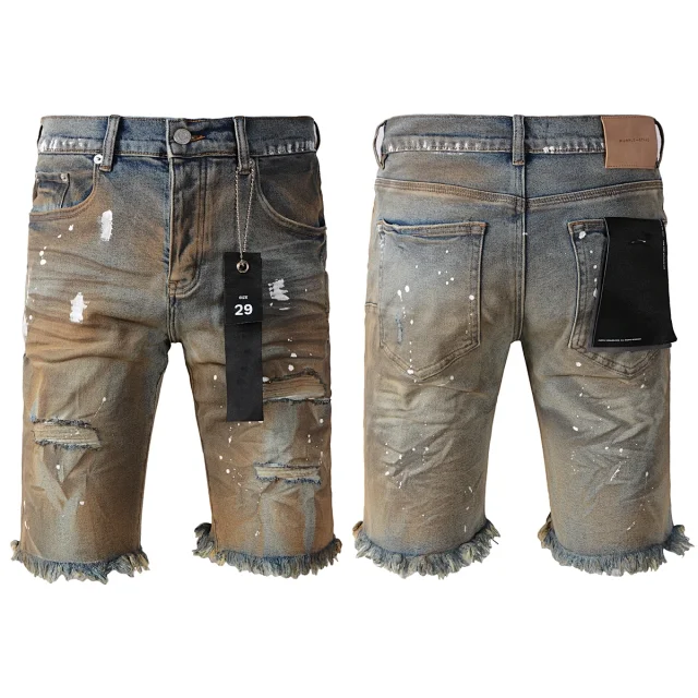 Unbranded Shorts Denim knee-length with distressed and paint-splatter details product detail image 11