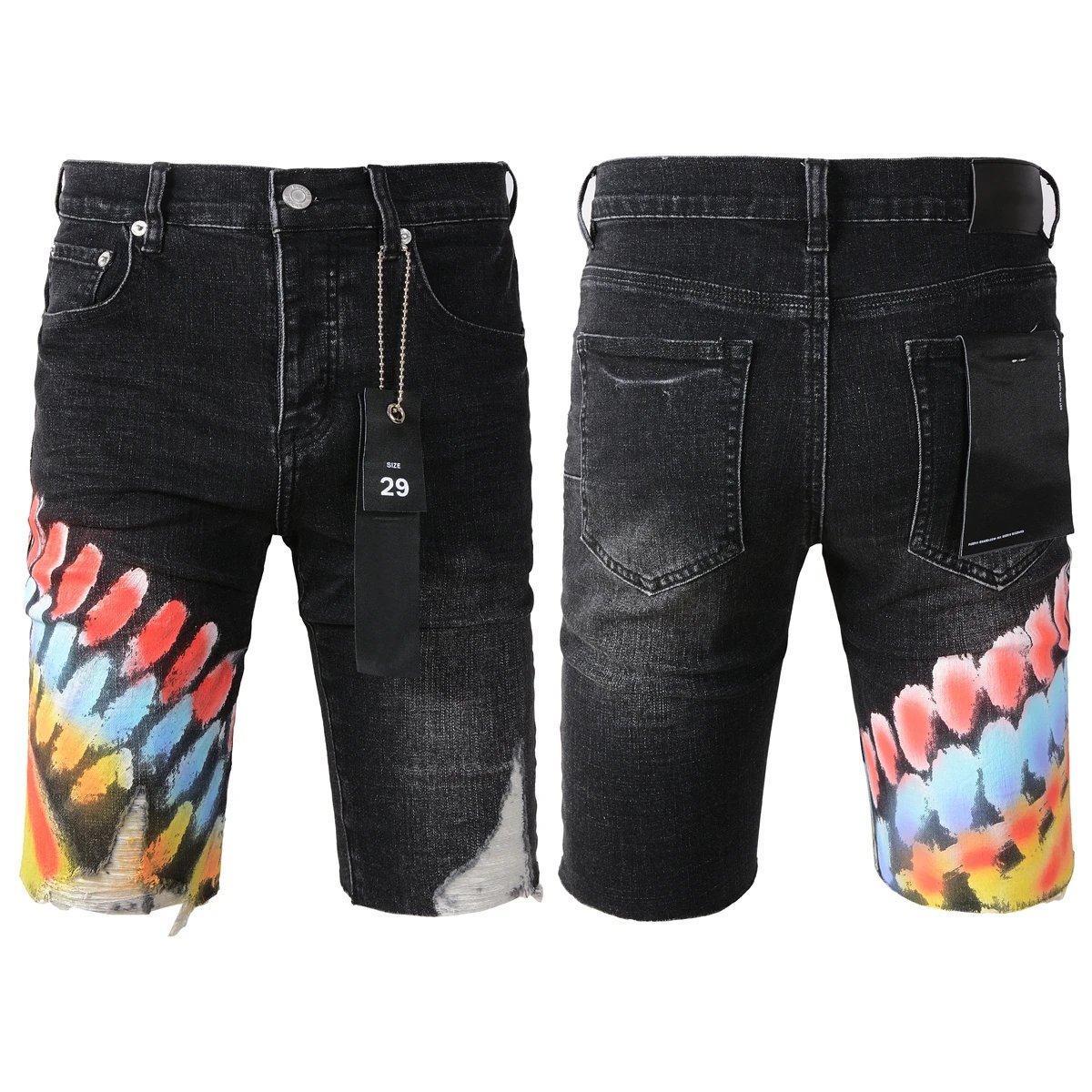 Unbranded Shorts Denim knee-length with distressed and paint-splatter details image 3