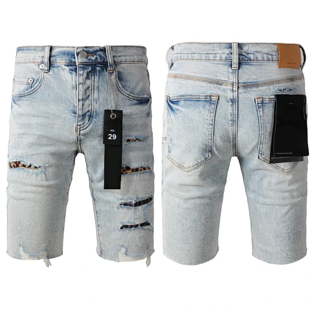 Unbranded Shorts Denim knee-length with distressed and paint-splatter details product detail image 6
