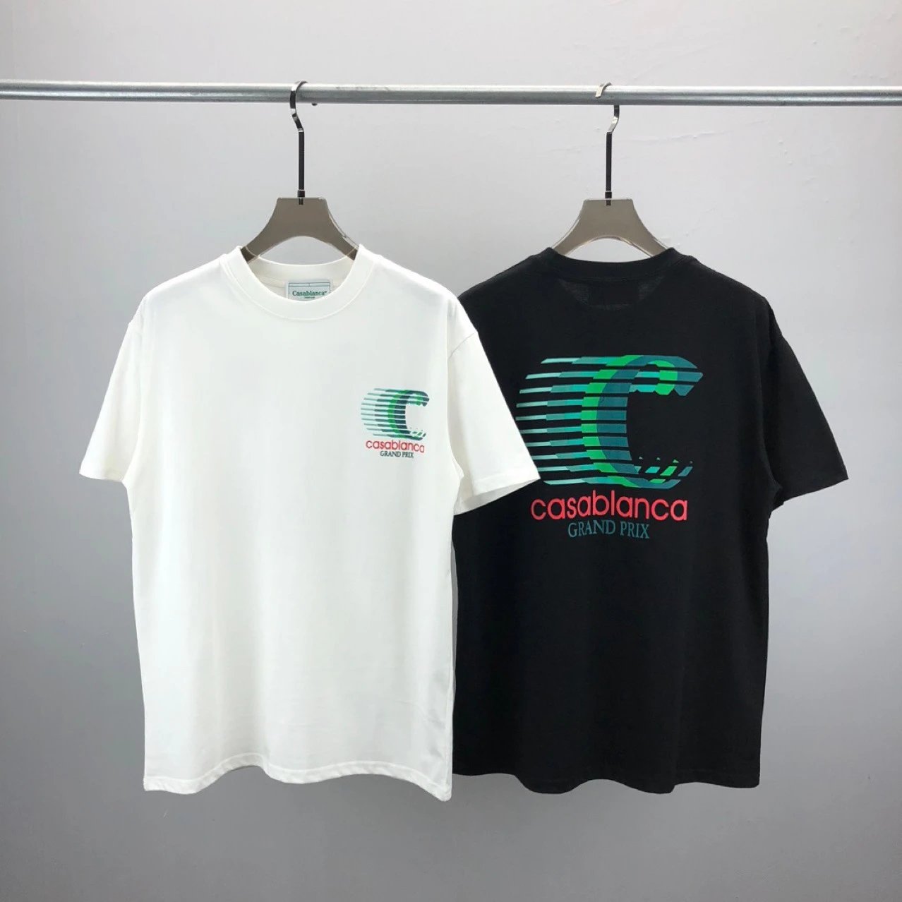 Casablanca Grand Prix Gradient Logo White Cotton T-Shirt