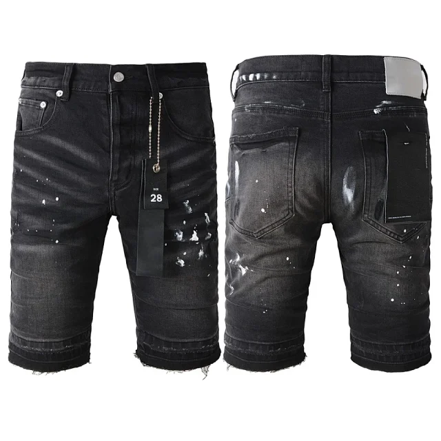 Unbranded Shorts Denim knee-length with distressed and paint-splatter details product detail image 10