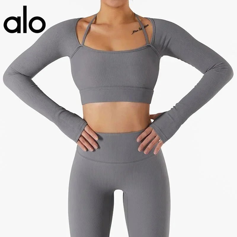 Alo Matching Sets Ribbed zip hoodie, wrap sports bra and high-waisted shorts set image 4