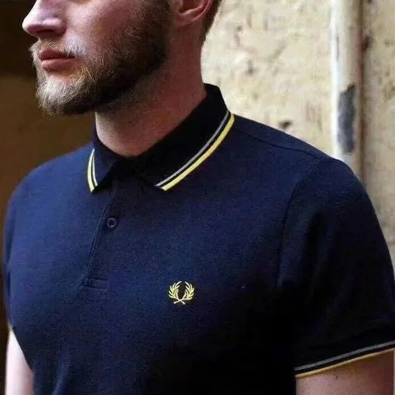 Navy blue with yellow-gray trim