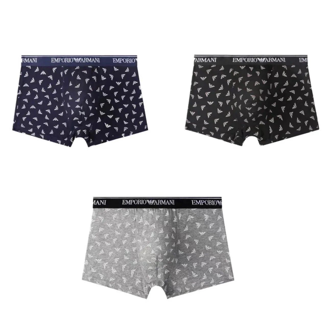 Emporio Armani Underwear Men's logo-print boxer briefs — 3-piece gift set [Black, Dark Gray, Dark Blue]