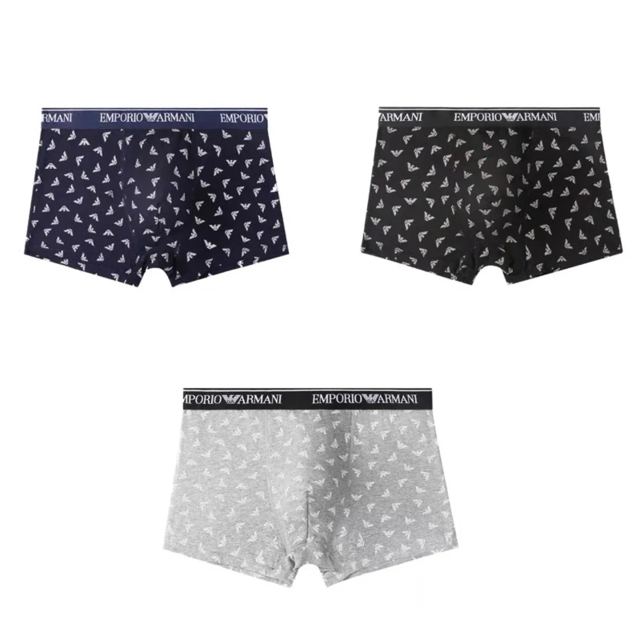 Emporio Armani Underwear Men's logo-print boxer briefs — 3-piece gift set [Black, Gray, Navy Blue]