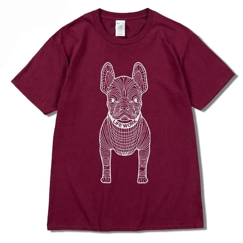 Wine red with white lettering
