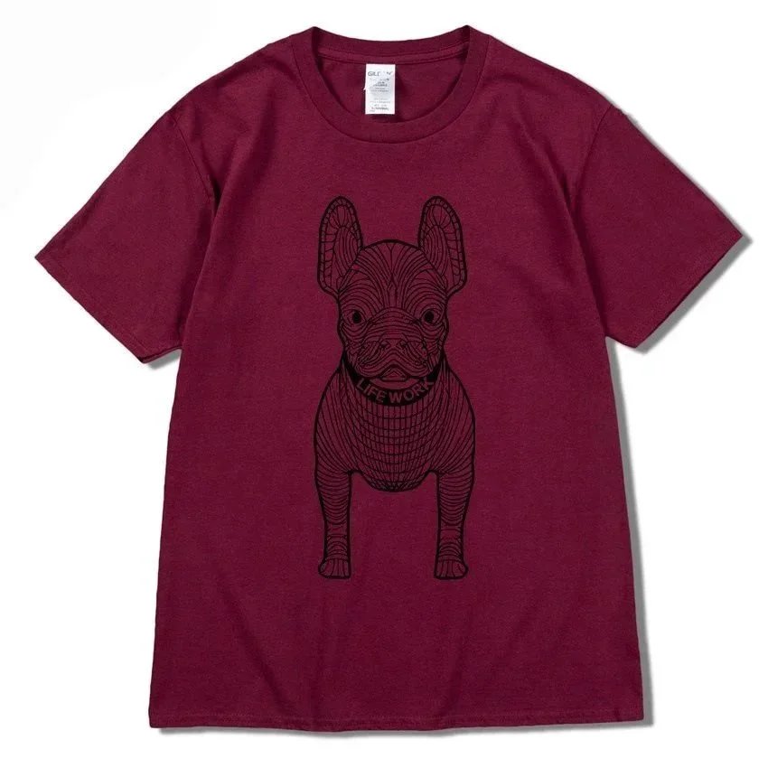 Wine red with black lettering