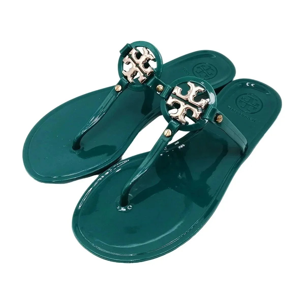 Tory Burch Slippers Rhinestone-Embellished Medallion Thong — Green-TB Small Buckle