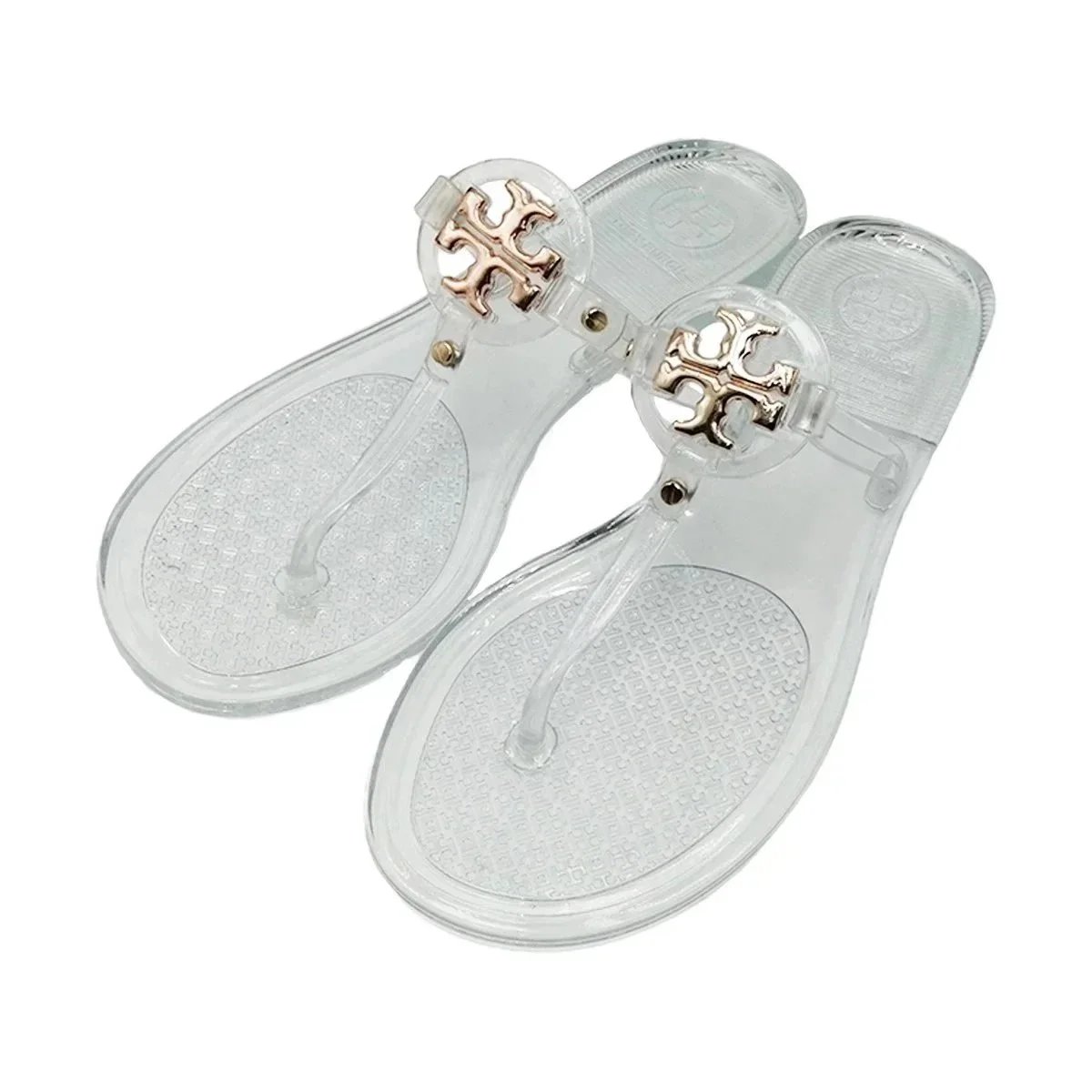 Tory Burch Slippers Rhinestone-Embellished Medallion Thong — Transparent-TB Small Buckle