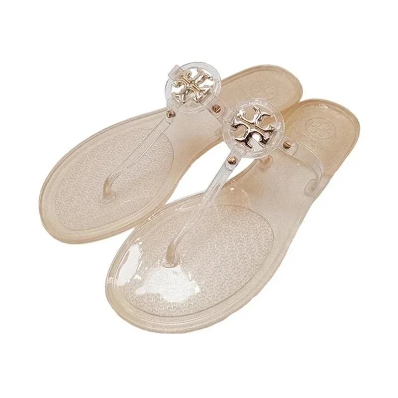 Tory Burch Slippers Rhinestone-Embellished Medallion Thong — Rose Gold-TB Small Buckle