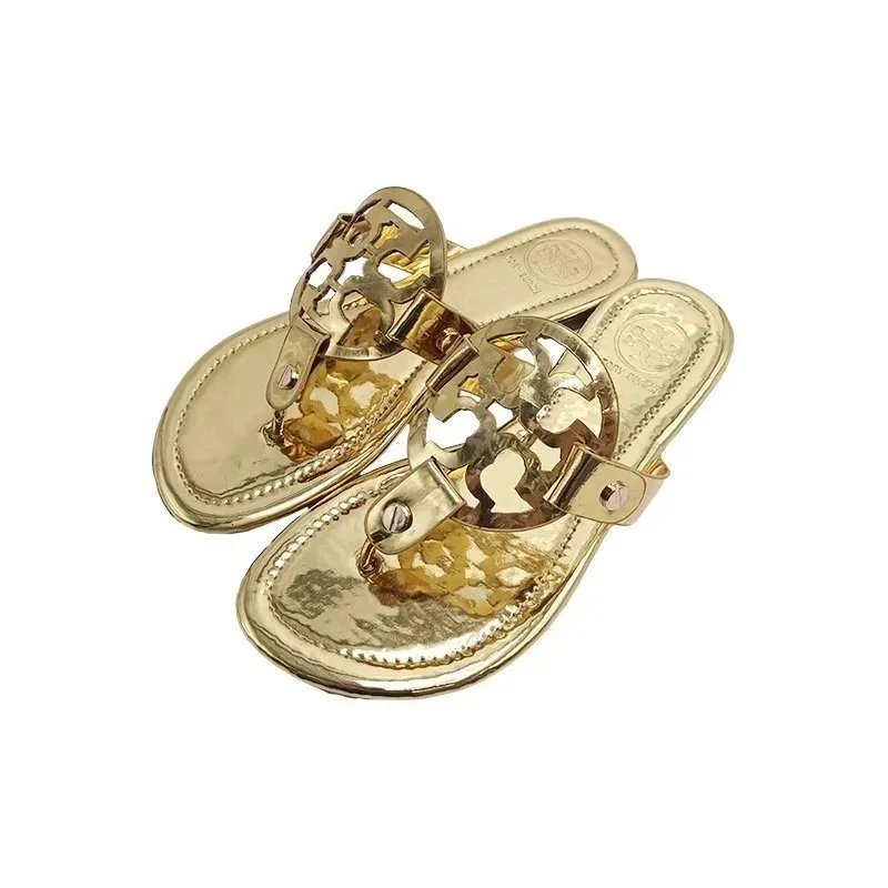Tory Burch Slippers Rhinestone-Embellished Medallion Thong — Mirror Gold – TB Leather